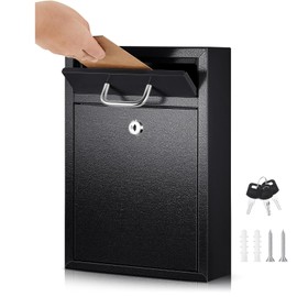 Yaocom Locking Mailbox with Key Lock Outdoor Large Wall Mount Mailbox with Lock Security Lock Mail Drop Metal Lockable Collection Boxes Hanging Secure Postbox(Black,12.2 x 8.5 x 3 Inches)