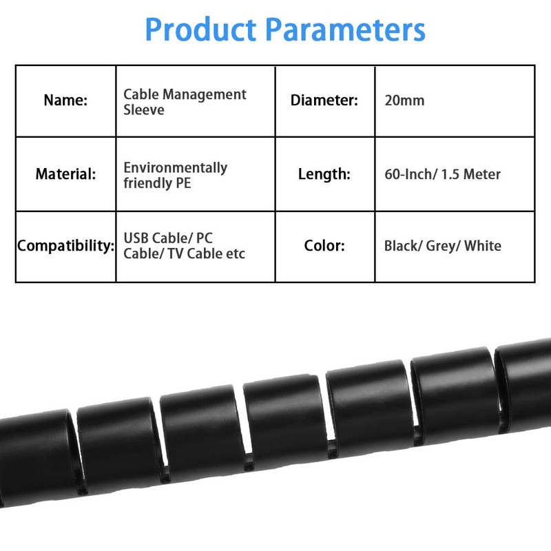 COOYA Cable Management Sleeve Cord Organizer Concealer for TV/Computer/Office, 60