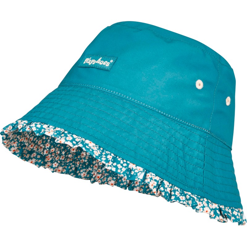 Playshoes Unisex Children's Reversible Sun Hat, Petrol flowers, 55