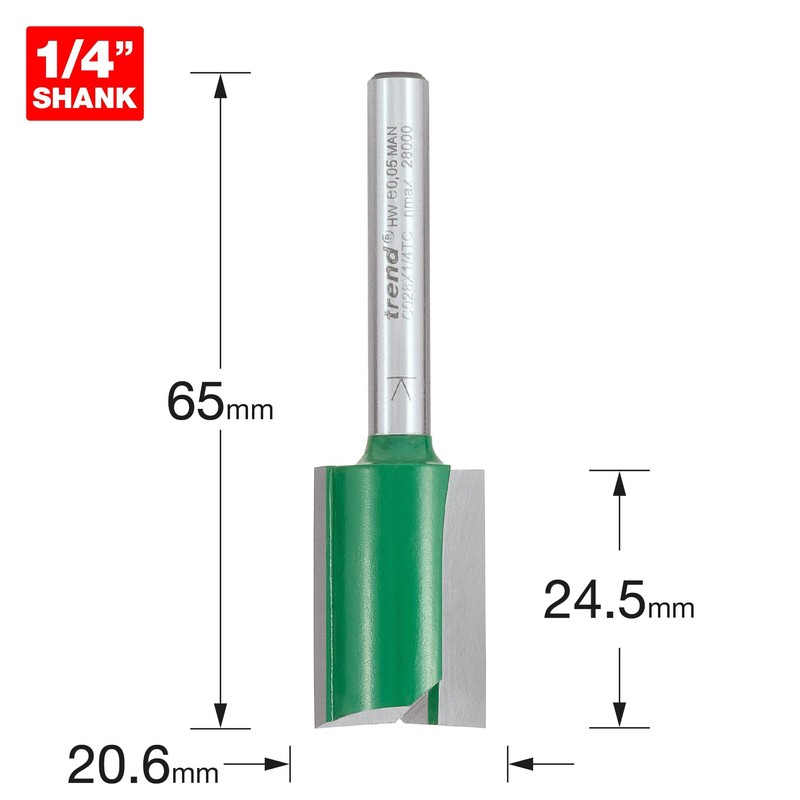 Trend CraftPro Straight Two Flute Router Cutter Bit, 1/4 Inch