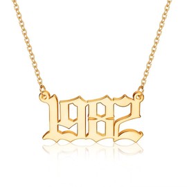 M MOOHAM Birth Year Necklace for Women, Gold 1982 Necklace Old English Birth Year Number Pendant Necklace for Women Birthday Gifts