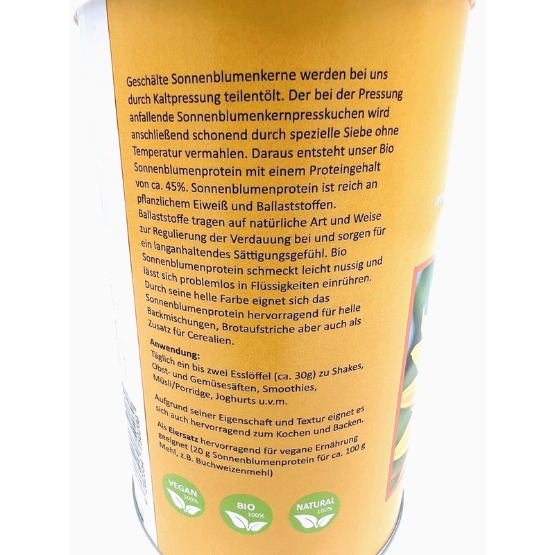 Organic Sunflower Protein Powder, 500 g Tub, 100% Pure Sunflower