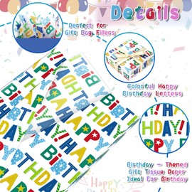 20 Sheets Happy Birthday Tissue Paper, 20x14in Colorful Happy Birthday Lettering Festival Gift Wrap Paper for Baby Shower, Birthday Celebration Party Decor Gift Bag Fillers