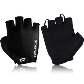RIVBOS CHG001 Bicycle Gloves, Cycling Gloves, Fingerless, Sculpted Design, With Gel Pads, Summer Use, Abrasion-Resistant, Ventilated, Men’s, Women’s, Junior, Unisex - 01-black