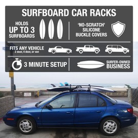 Ho Stevie! Surfboard Car Racks - Padded System, Easy Setup Any Car, ‘No Scratch’ Buckles - Strap Up to 3 Boards to Car Roof