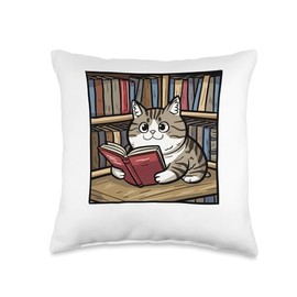 Cat Treats Lover Kitten Pet Book Reader Bookworm Cat Throw Pillow