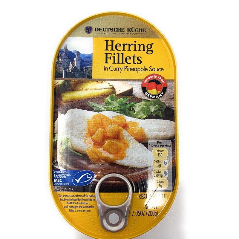 Deutsche Kuche Canned Herring Fillets, Curry Pineapple and Mango Pepper