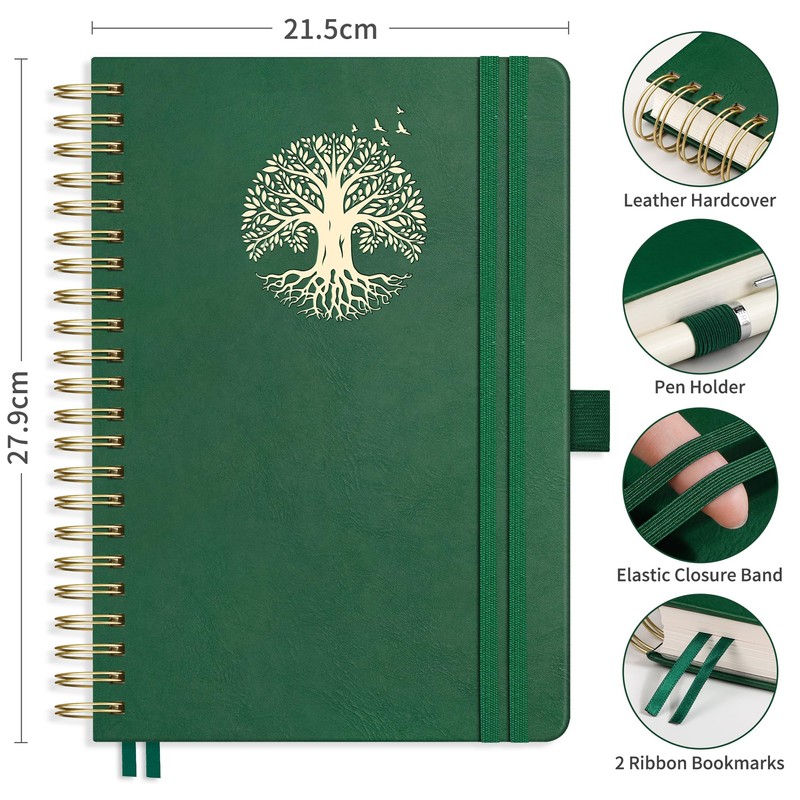 RETTACY Bullet Dotted Journal-A4 Notebook Hardcover Leather Thick Journal,Dot Grid
