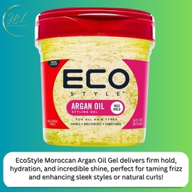Hair Styling Bundle: Eco Style Moroccan Argan Oil Styling Gel 473ml, 3 Crocodile Hair Clips, 3-Piece Professional Hair Brush Set