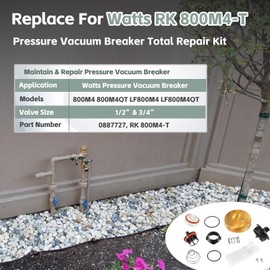For Watts 800M4 Repair Kit 0887727 RK 800M4-T 1/2"-3/4" Pressure Vacuum Breaker Total Repair Kit, Fits 800M4 800M4-QT LF800M4 LF800M4-QT Pressure Vacuum Breaker 1/2 in to 3/4 in