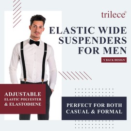 trilece Beige Mens Suspenders Solid Straight Clip Adjustable Y Back Costume Wedding Prom Tuxedo Dress Suspenders