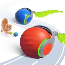 Petrendy 2PCS Speedy Tail Cat Toys 2.0, Interactive Cat Ball Toy for Bored Indoor Cats, Automatic Moving Pet Play Balls, Two Speed Adjustment with Replacement Tail