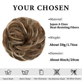 CJL HAIR Large Messy Bun Hair Piece Wavy Curly Scrunchies Synthetic Chignon Ponytail Hair Extensions Thick Updo Hairpieces for Women Nut Multi