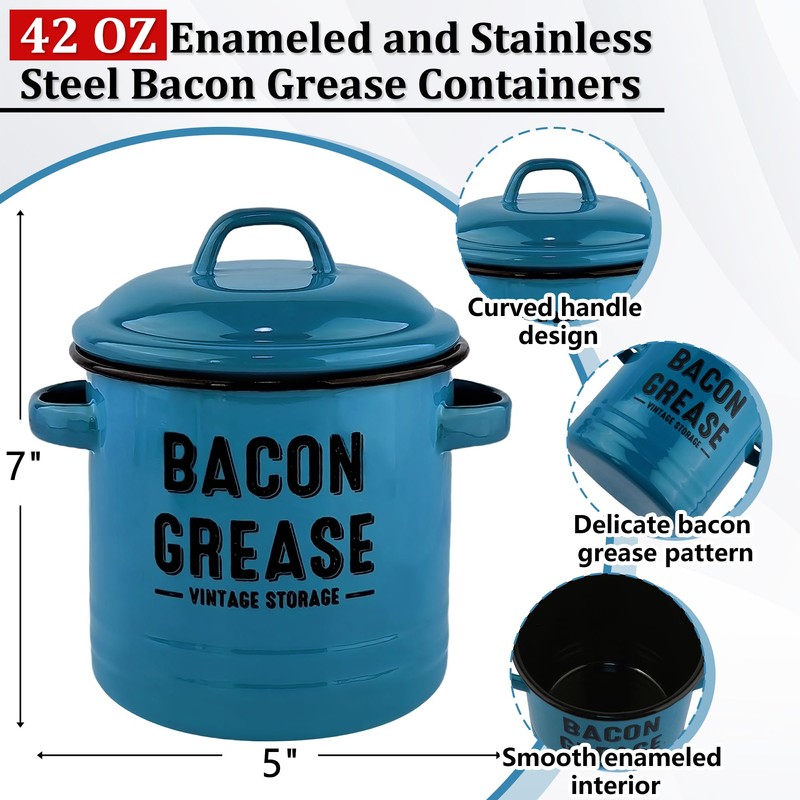 YOKODU 42oz Bacon Grease Container with Strainer,Enamel Ceramic Bacon Fat