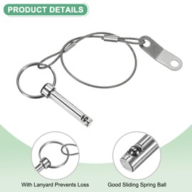 M METERXITY 4-Pack Quick Release Pins, 1/4"(6mm) Diameter, 1(26mm) Usage Length Bimini Top Pin W/Lanyard & Screws for Shipbuilding/Marine/Trailer, 1.5 (37mm) Long Hardware Pins