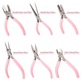 SUNNYCLUE 6 Pieces Mini DIY Jewellery Pliers Tool Set Round Needle Bend Long Nose Slide Cutting Linesman Nylon Jaw Pliers Pliers Precision Pliers Beads Repair Supplies for Jewellery Making