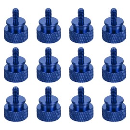 sourcing map 12pcs UNC6-32x6.5mm Knurled Thumb Screw Computer Case Threaded Hand Tighten Screws Aluminum Alloy for PC Case, Dark Blue