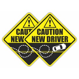 Caution New Driver Funny Prank Car Magnet Sign Gag Gift for Young Women, Men, & Teens, Includes 2 Magnets, Great Joke Gift for New Drivers & Student Drivers Learning to Drive