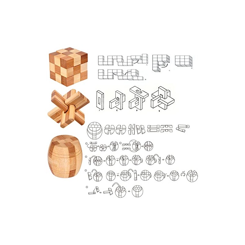 VolksRose 12pcs Wooden Brain Teaser Puzzles, IQ Challenge Puzzle Games,