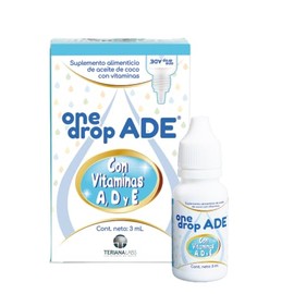 Vitamina ONEDROP ADE | Frasco de 3 ML (114 Gotas) | Rinde +3 meses | Vitamina A, D3 y E | Suplemento Alimenticio sin azúcar añadida, sin sabor