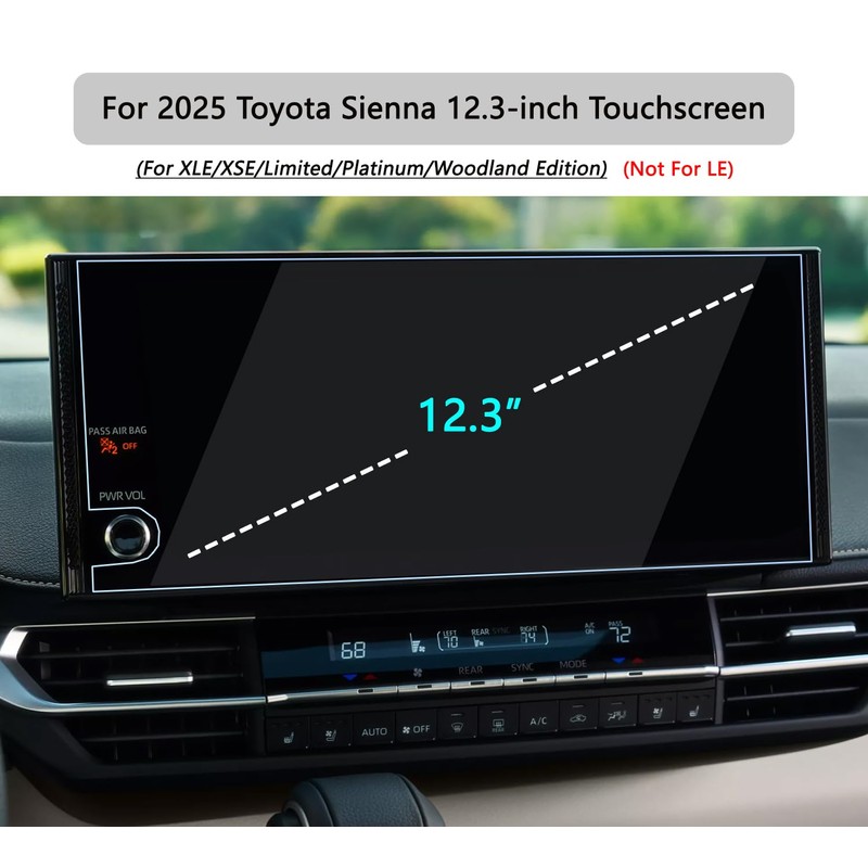 For 2025 Toyota Sienna (XLE/XSE/Limited/Platinum/Woodland Edition) 12.3-Inch Tempered Glass Screen