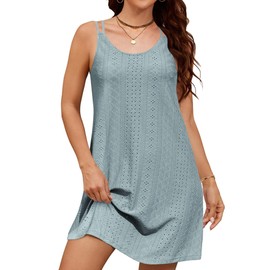 Zeagoo Beach Dress Women's Summer Dress Sleeveless Lightweight Spaghetti Straps Dress Swing A-line Dresses Short Summer Bikini Cover Up Round Neck Casual Dress Swimwear Casual, Green, L