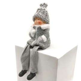 DARO DEKO Winterkind Edge Stool Boy 22 cm Grey White Decorative Figure Christmas Decoration Set of 4