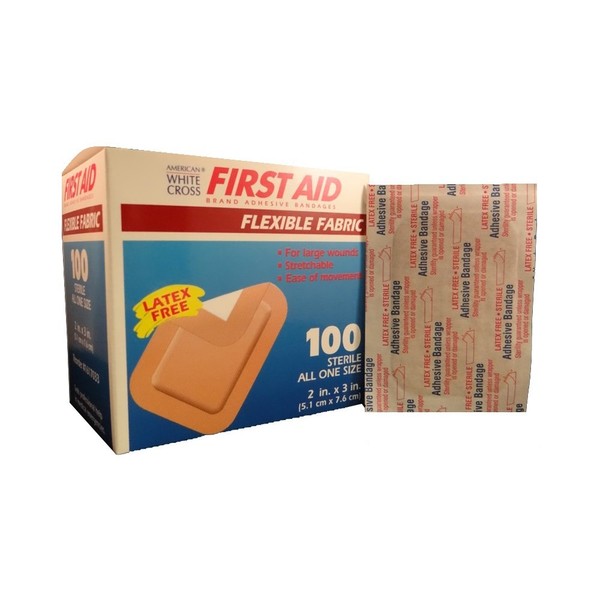 First Aid Brand Adhesive Bandages, Extra Wide Flexible Fabric 2" x 3" - MS25700 (100)
