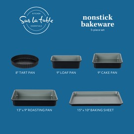 Sur La Table Kitchen Essential Carbon Steel Bakeware Set W/Premium PFA Free Grey Ceramic Nonstick - Black Exterior