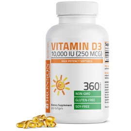 Bronson Vitamin D3 10,000 IU (250 mcg) High Potency - Supports Healthy Immune System, Strong Bones, Muscles & Teeth - Non GMO, 360 Softgels (1 Year Supply)
