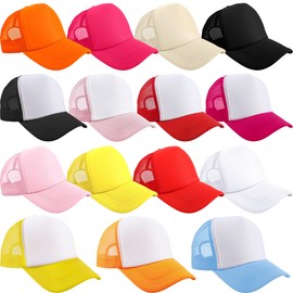 15 Pack Trucker Hats Baseball Caps Adjustable Blank Mesh Hats for Kids Family Outing Park Sports Activities (US, Alpha, One Size, Color Set 3)