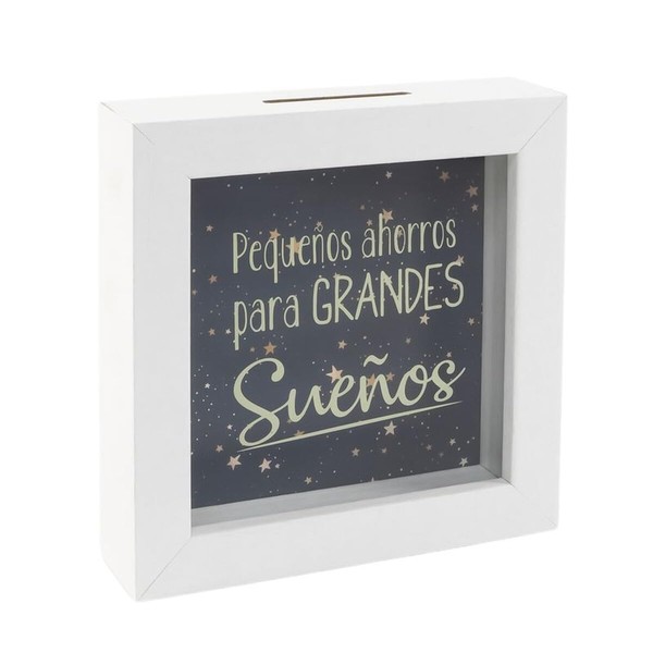 Decorative White Glass Money Box with Motivational Message. Small Savings