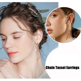 Drperfect 6 Pairs Stainless Steel Chain Tassel Earrings for Women Lightweight Wave Threader Ball Dangle Drop Minimalist Chain Earrings Set Rose Gold Tone