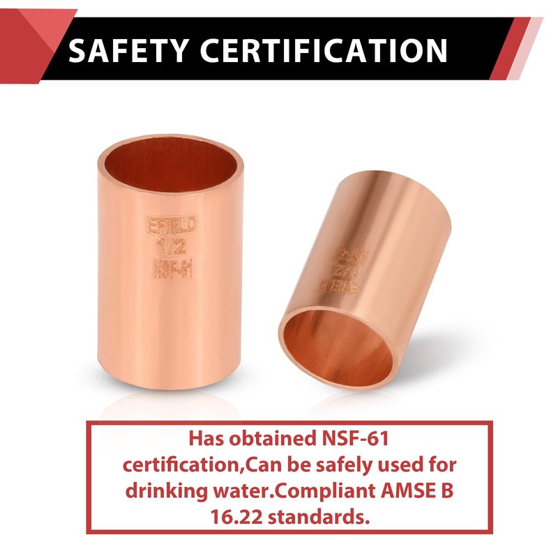 Pro 50-Pack EFIELD 1/2" X 1/2" Copper Slip Coupling, No