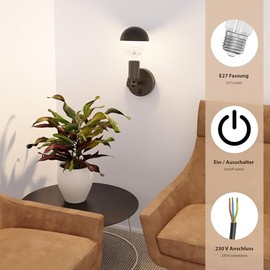 ledscom.de ledscom.de Pack of 3 vintage E27 wall lights FETRO with switch, black, swiveling, incl. E27 lamp retro gold 3.83W extra-warm-white? 489lm