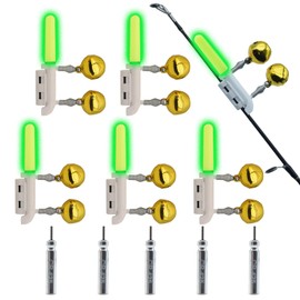 Zehon Fishing Rod Light Tips Led Flashing with Bells for Bite Alarm Indicator，Clip-On Pole Glow in the Dark for Night (Green Steady on)