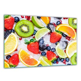 TMK Glass Chopping Board 30 x 22 cm with Fruit Motif Chopping Plate Hob Cover Plate Decorative Glass