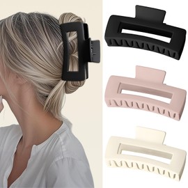 PUSCOBSY Hair Claw Large for Thick Hair 13 cm Non-Slip Hair Clips Pack of 3 Strong Hold Hair Clip Matte Hair Clips for Women Black White Pink