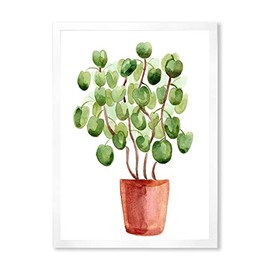DesignQ Chinese Money Plant In Pot Traditional Framed Wall Art