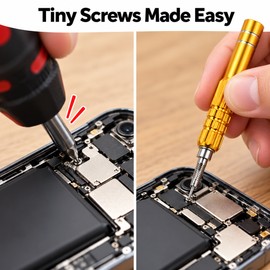 Precision Screwdriver for Phone and Electronics Repairs - Interchangeable Bits with Handle Storage