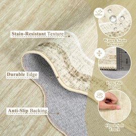 GarveeHome Scalloped Washable 5x7 Area Rugs for Living Room Modern Solid Rug for Bedroom Dining Room, Non Slip Scalloped Throw Rug with Rubber Backing, Soft Low Pile Dorm Nursery Carpet Beige 5x7