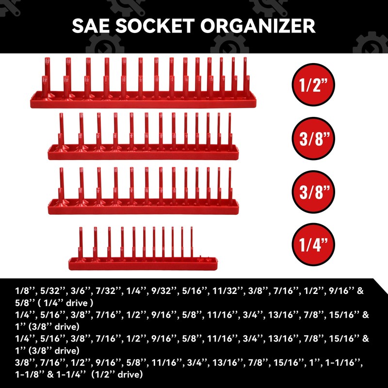 8PCS Socket Organizer Tray Set,SAE & Metric Socket Trays, 2PCS