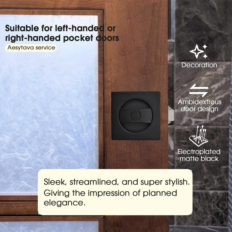 Aesytava Matte Black Privacy Pocket Door Lock, Heavy Duty Square