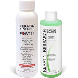 Keratina Forte Brasilera por 120ml Con Champú Clarificante, Tratamiento Que Alisa El Cabello Ahora Con Una Fuerza Extra, Fórmula Mejorada Que Repara E