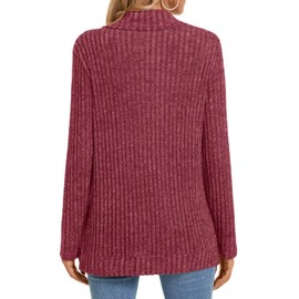 TAOHUADAO Ladies Roll Neck Long Sleeve Sweater Plain Turtle Neck Side Splits Jumpers for Women, Red M