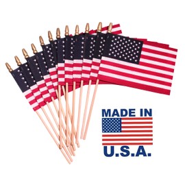 TUTARE 50 American Flags on Stick - Handheld Spearhead US Flag for 4th of July, Memorial Day Event Decorations - Patriotic Decor for Indoors & Yard - Wooden Stick, Cotton Fabric -(12" X 18" - 24 Pack)