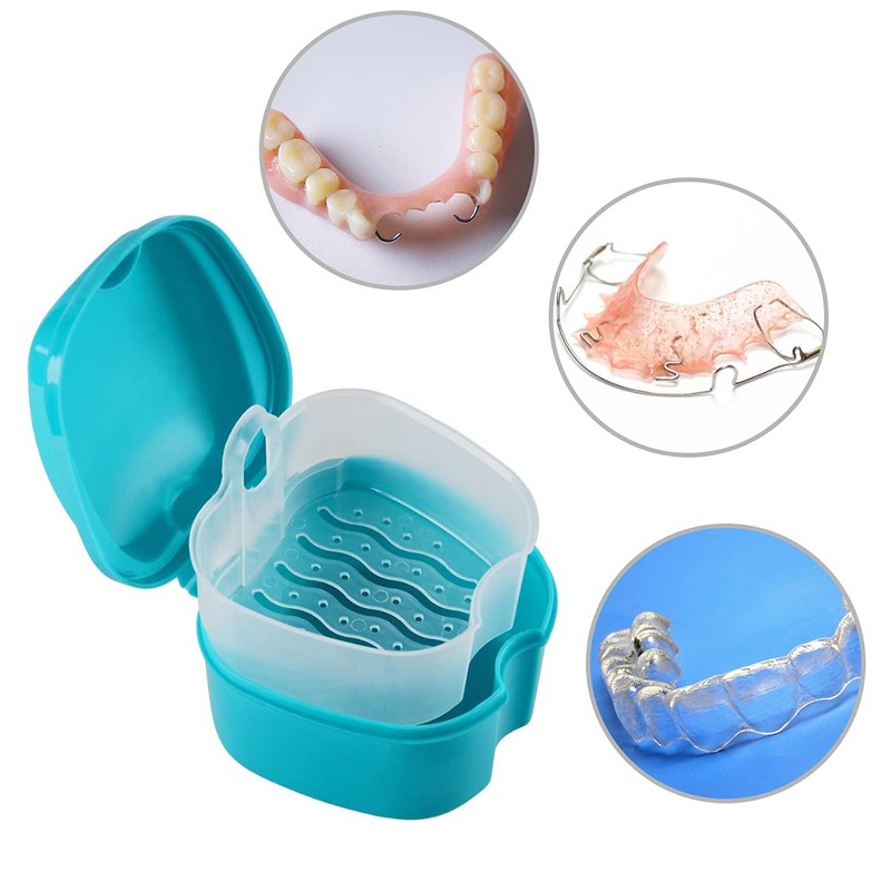 Denture Bath Case Cup with Denture Cleaner Brush & Retainer