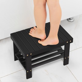 Wooden Step Stool for Kids Adults Small Wood Shower Foot Rest Stool Shaving Legs Potty Stool for Bathroom Sink Bed Kitchen