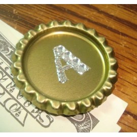 Golf Design " A " Alpha Initial Bling GOLD Bottle Cap Golf Ball Marker Refrigerator Magnet S