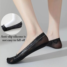 Women’s Lace Invisible Socks - 6-Pairs Cotton Breathable Anti-Slip Boat Hidden Low-Cut Lace Liner Socks for High Heels Flats